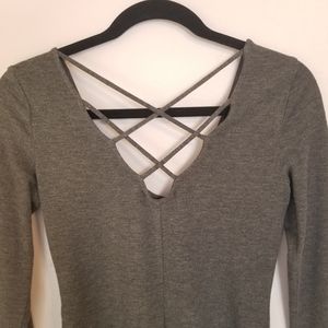 Grey Long Sleeved Strappy Back Bodysuit